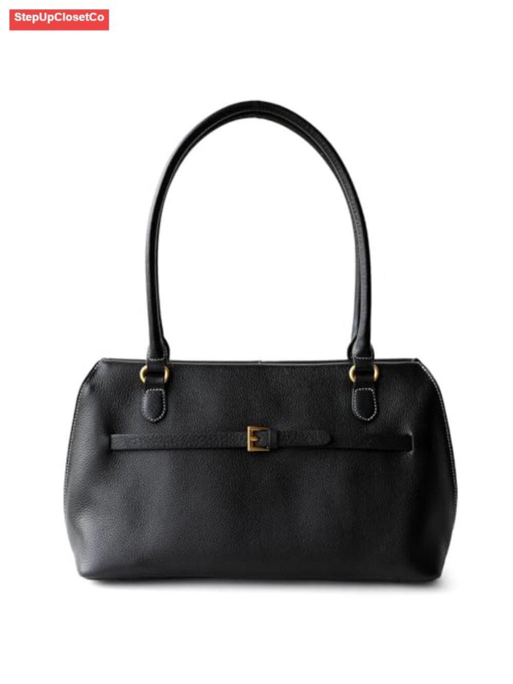 Genuine Pebbled Leather Shoulder Bag, Buckle Swing Tote, Spacious Work Handbag